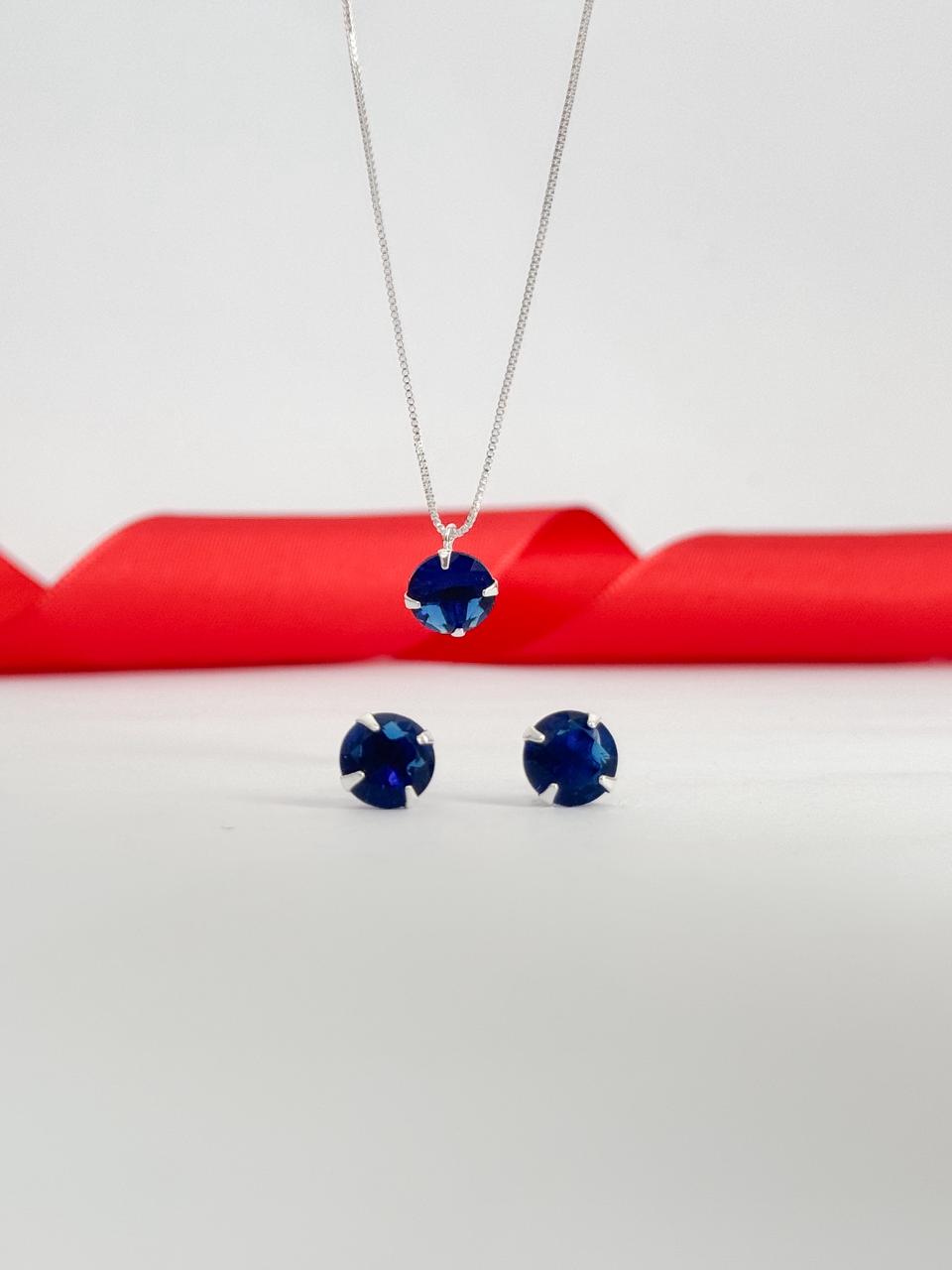 Conjunto ponto de luz azul royal banhado a prata