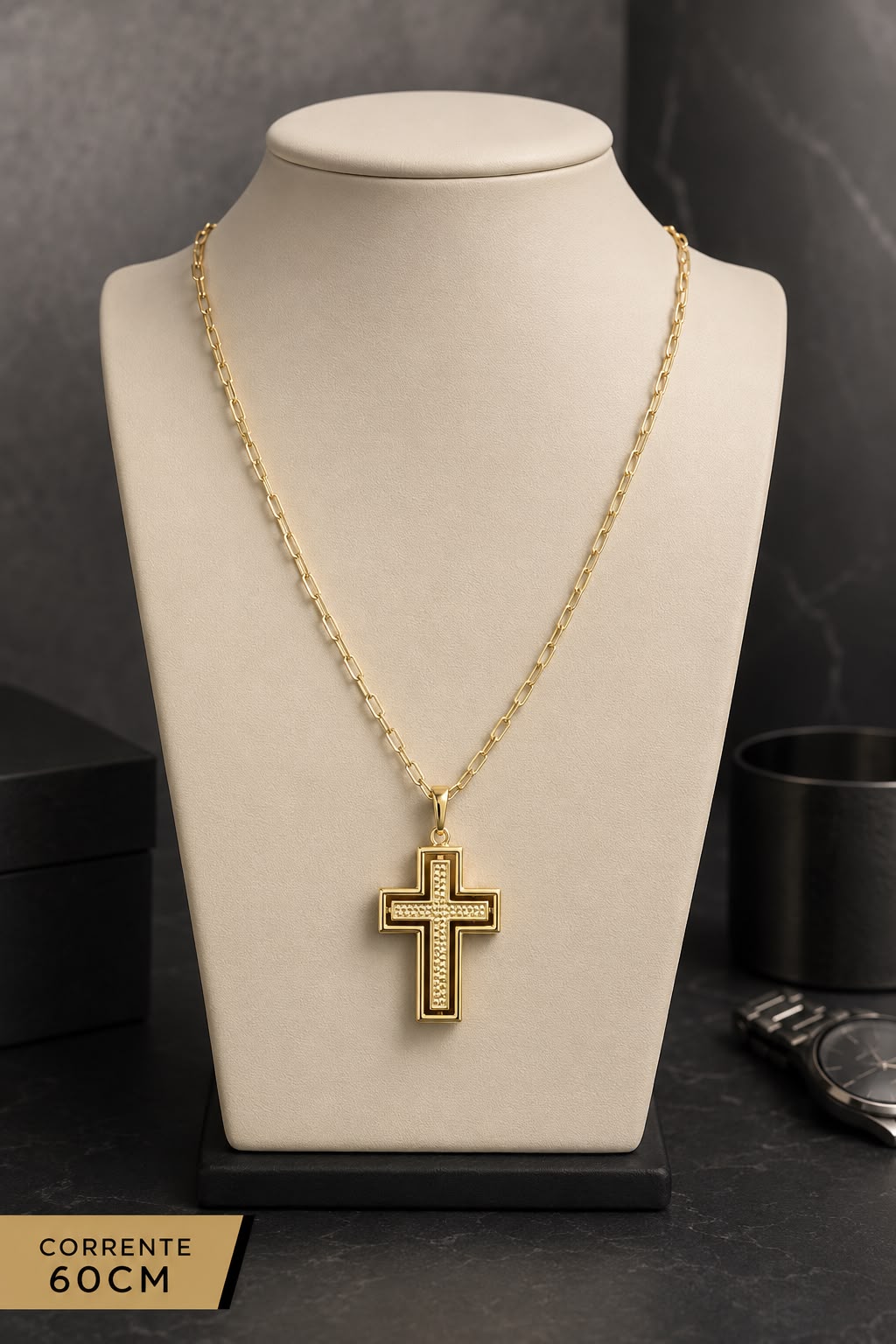 Corrente masculina crucifixo detalhado