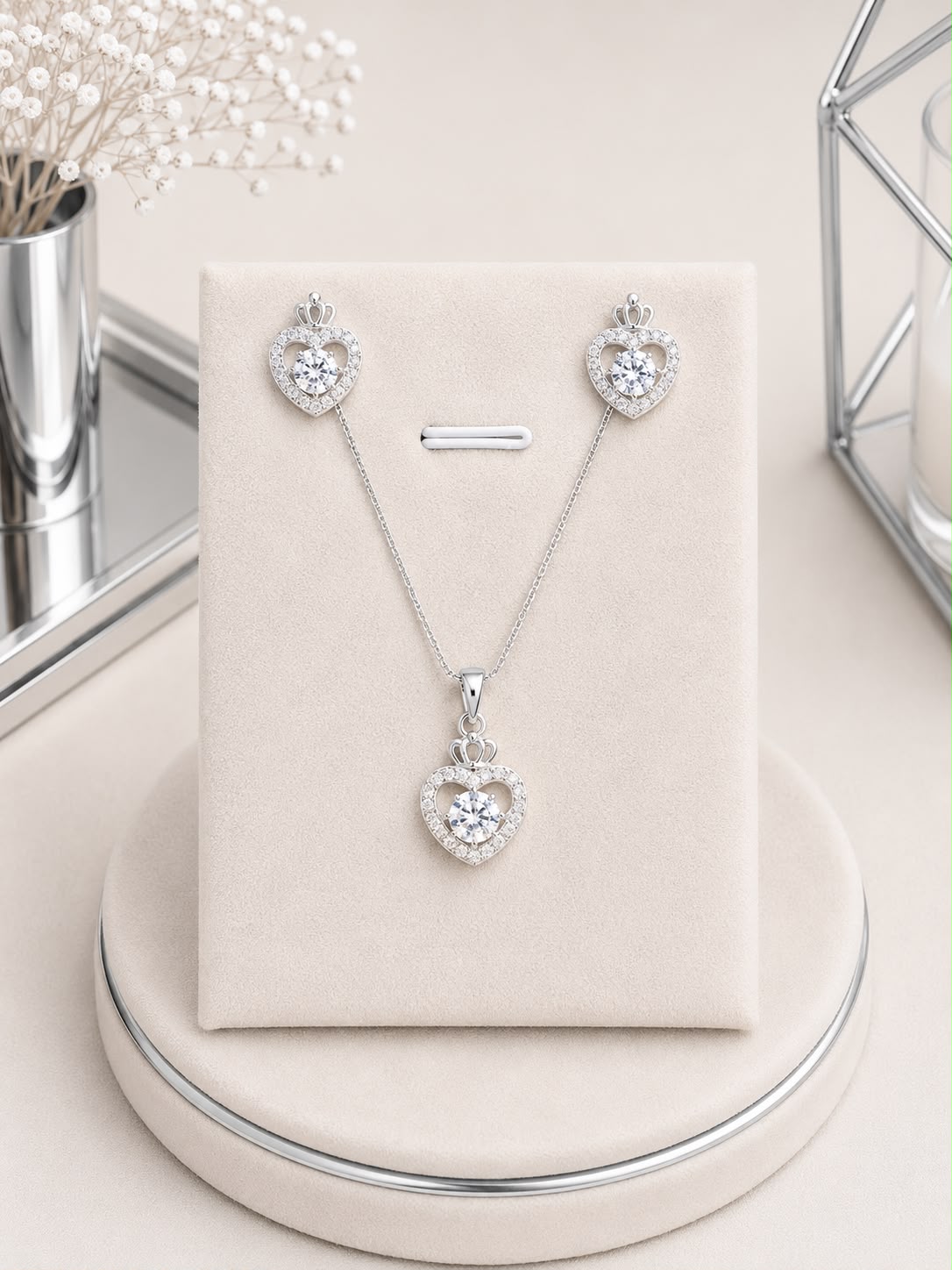 Conjunto Coração de Princesa banhado a prata